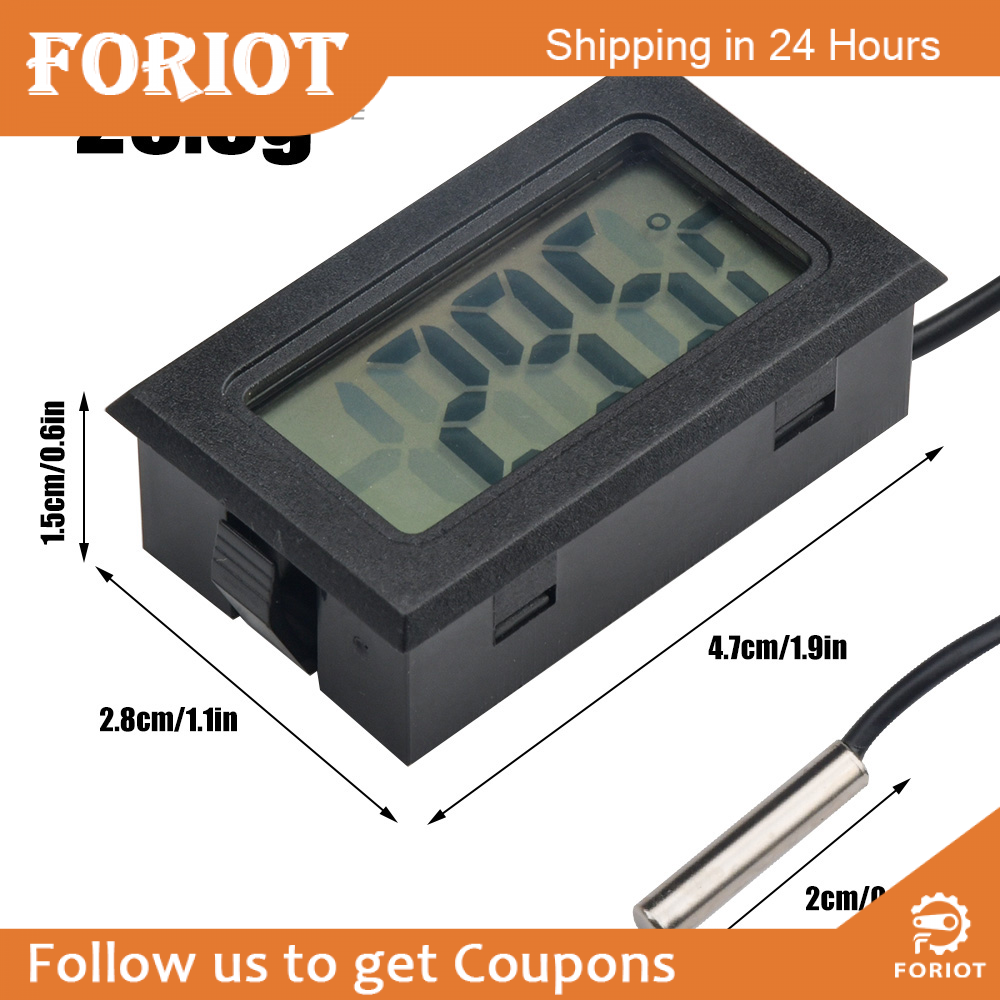Foriot Nhiệt Kế Hiển Thị Kỹ Thuật Số Nhúng FY-10 Với Dây 1M Nhiệt Kế Hình Chữ Nhật Màu Đen Ẩm Kế Máy Đo Độ Ẩm Nhiệt Độ Bể Cá