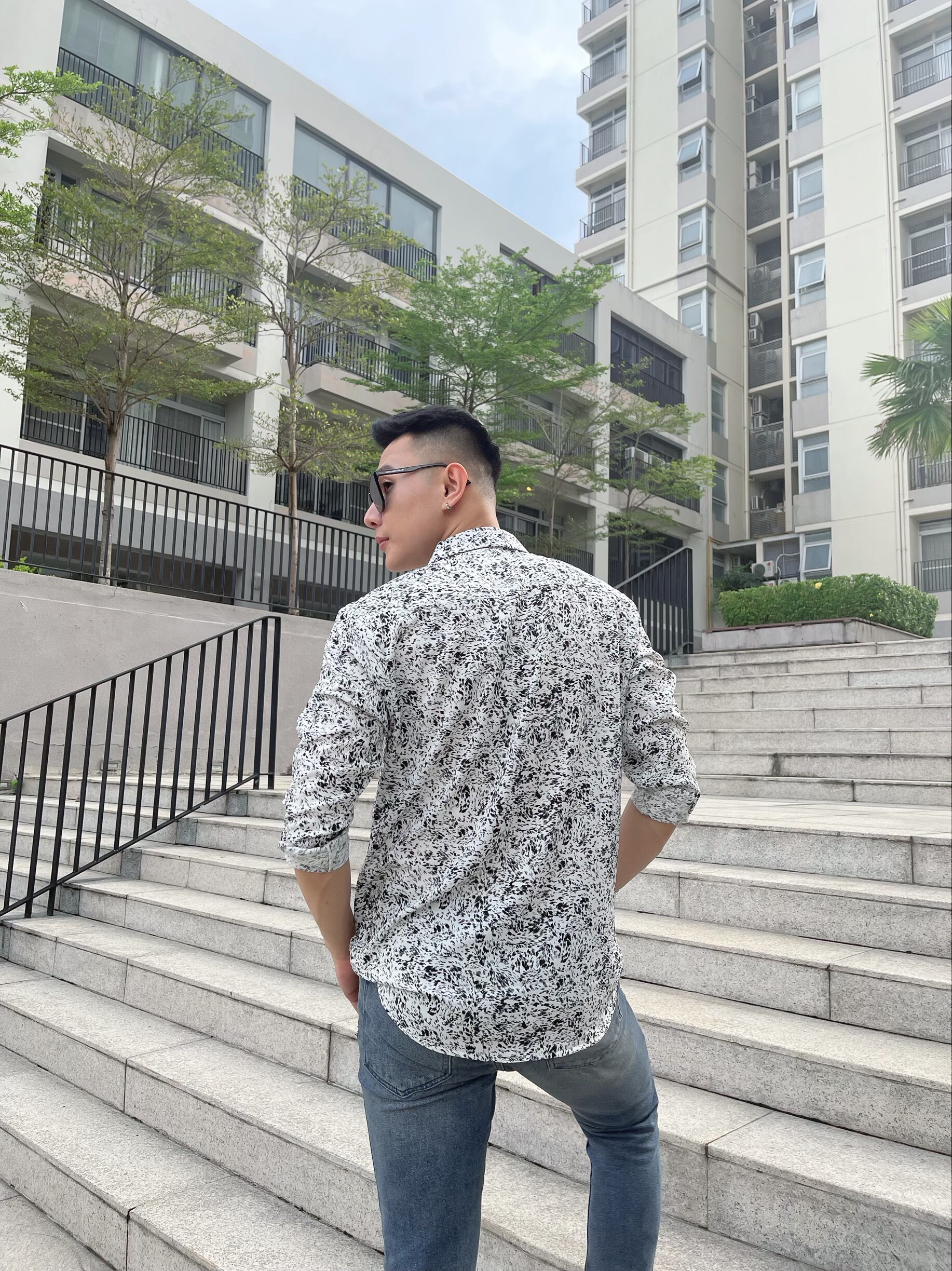 áo sơ mi lụa nam dài tay họa tiết S14