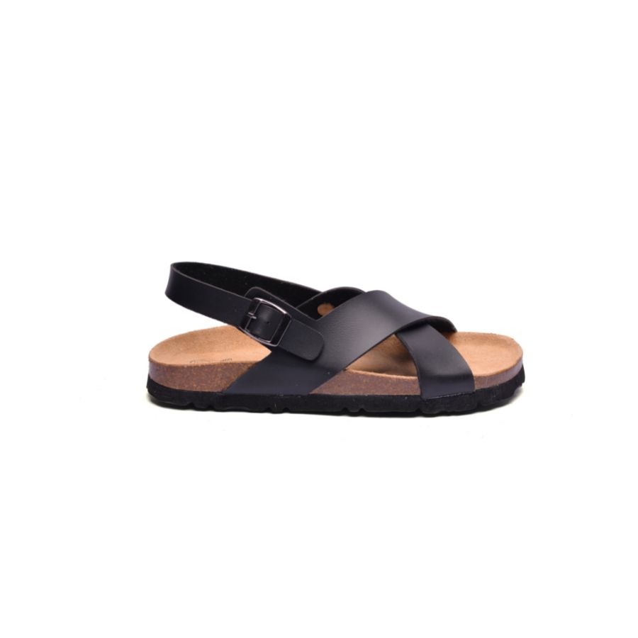 Giày Sandal đế trấu Unisex quai chéo da pu đen