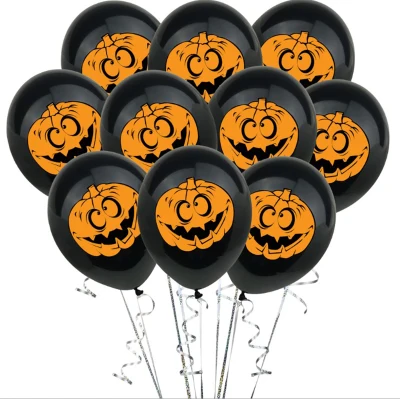 【Hot Sale】10 packs of Happy Party Night Black Orange Themed Backdrop Party Halloween Decorations Balloon