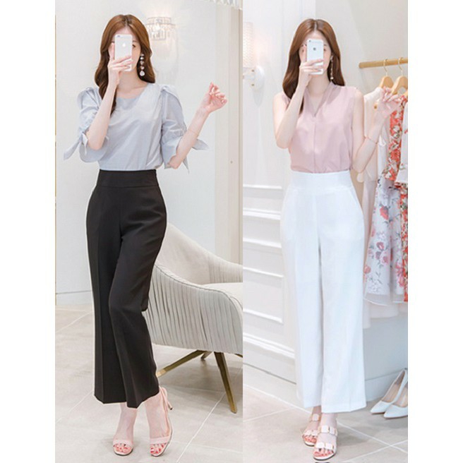 Quần culottes ống rộng nữ suông dài khoá sườn lưng cao tuyết mưa quần xuông ống rộng cho nữ