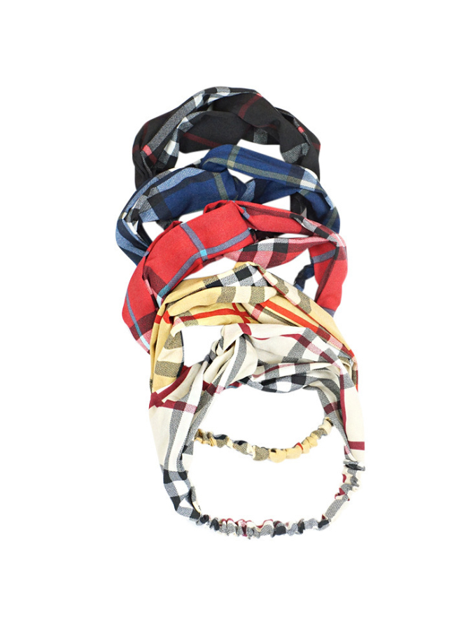 Băng đô turban vải không nhăn bản to kẻ basic