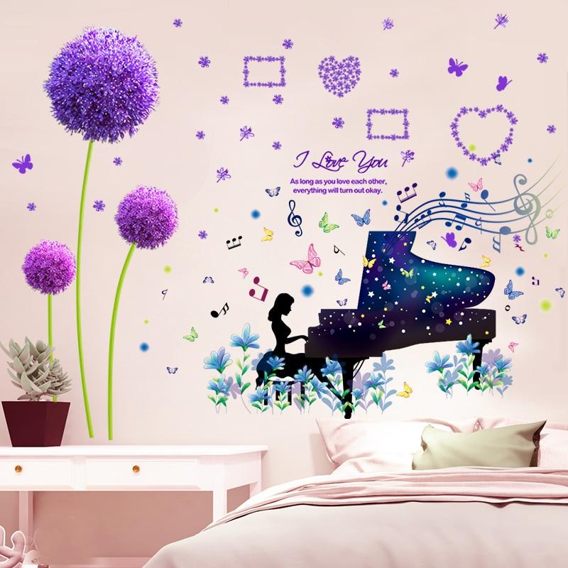 [HCM]DECAL DÁN TƯỜNG TÚ CẦU TÍM VÀ CÔ GÁI ĐÁNH ĐÀN