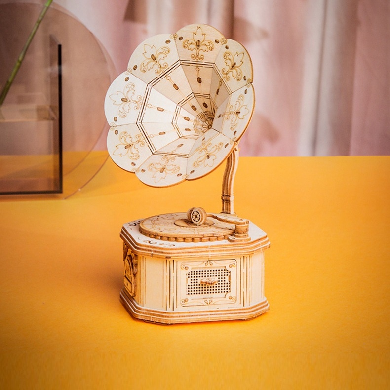 Đồ chơi lắp ráp gỗ 3D Mô hình Máy hát Robotime Gramophone TG408