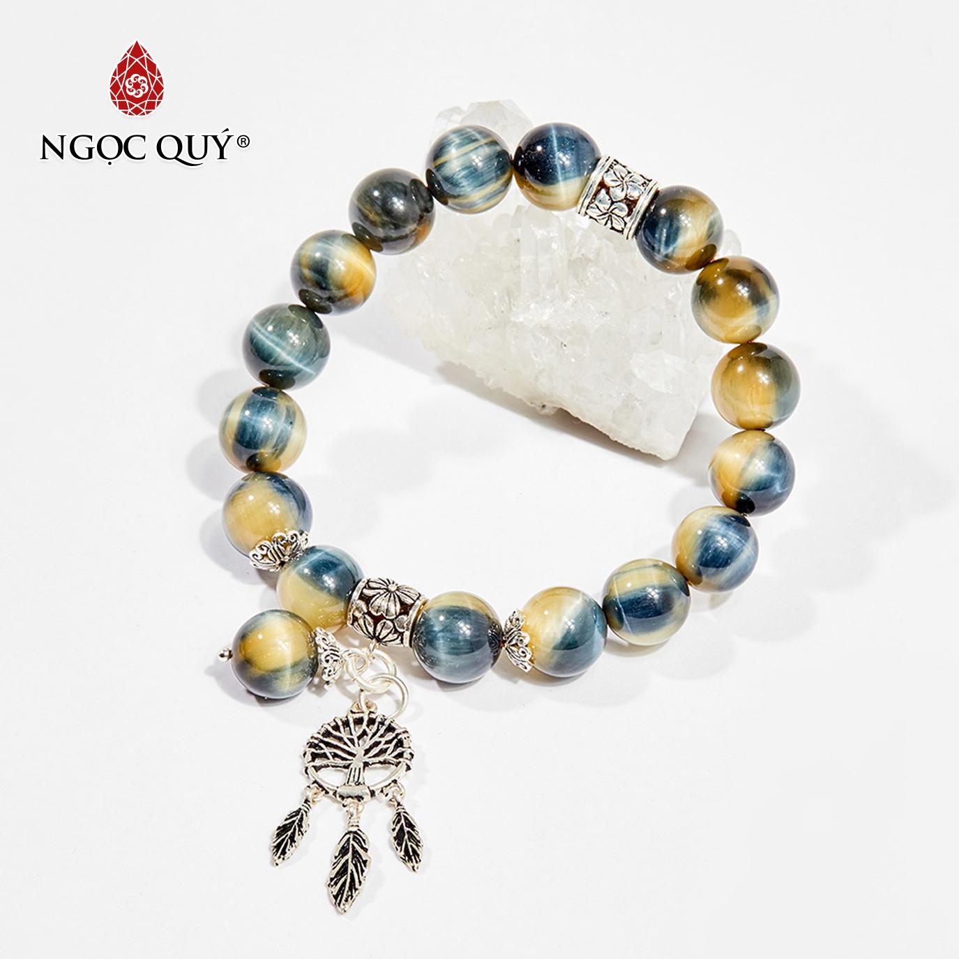 [HCM]Vòng Tay Đá Mắt Ưng Charm DreamCatcher Bạc Mệnh Thuỷ Mộc 10mm - Ngọc Quý Gemstones