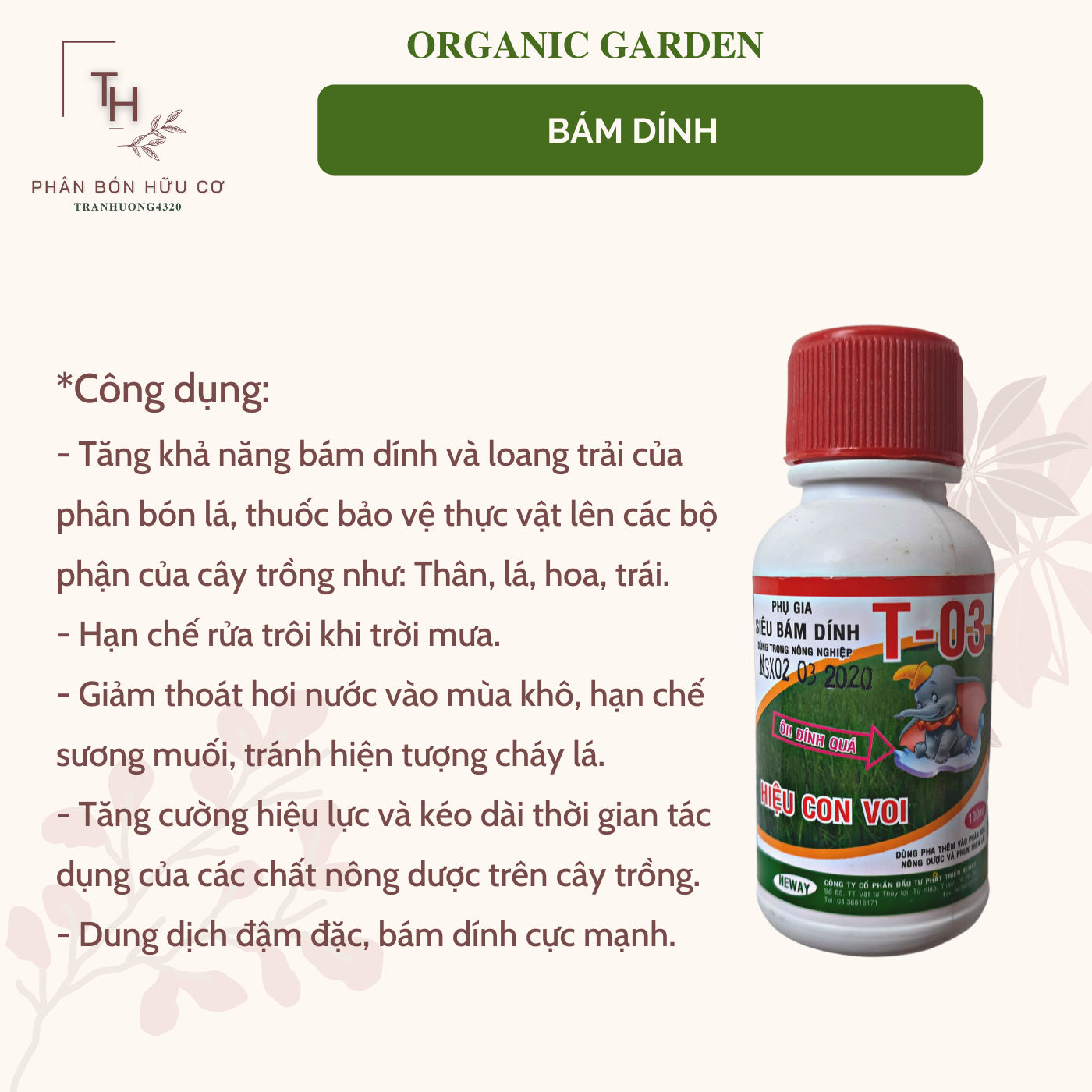Siêu bám dính CON VOI T-03 pha thêm vào phân bón