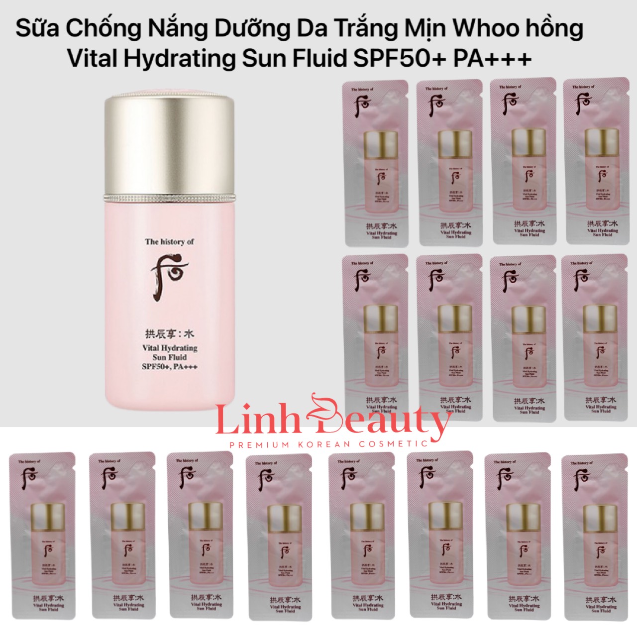 [Whoo] Combo 5/10/30/60 Gói Sữa chống nắng dưỡng da trắng mịn Whoo hồng Vital Hydrating Sun Fluid SPF50+ PA+++ - không bết dính, thẩm thấu nhanh