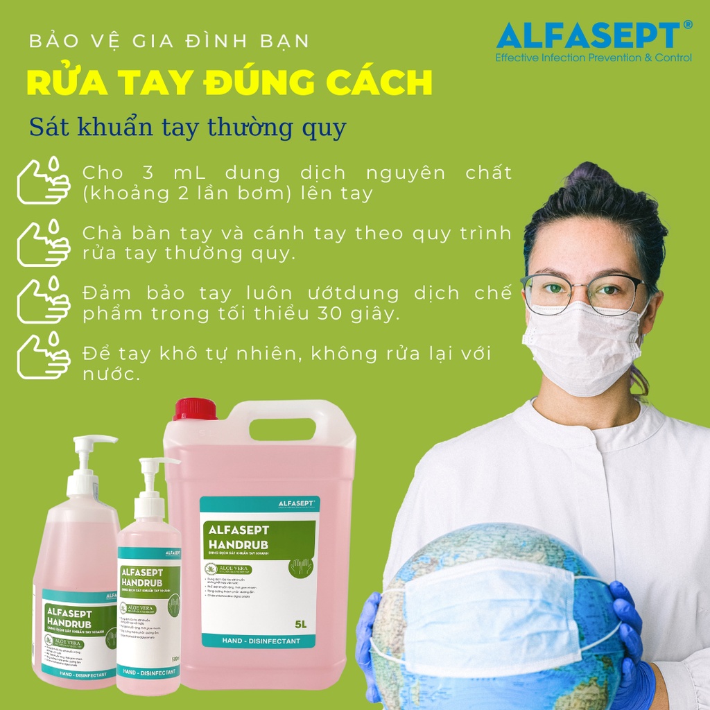 [Chai Lớn Tiết Kiệm] Dung Dịch Rửa Tay Sát Khuẩn Alfasept Handrub 1L