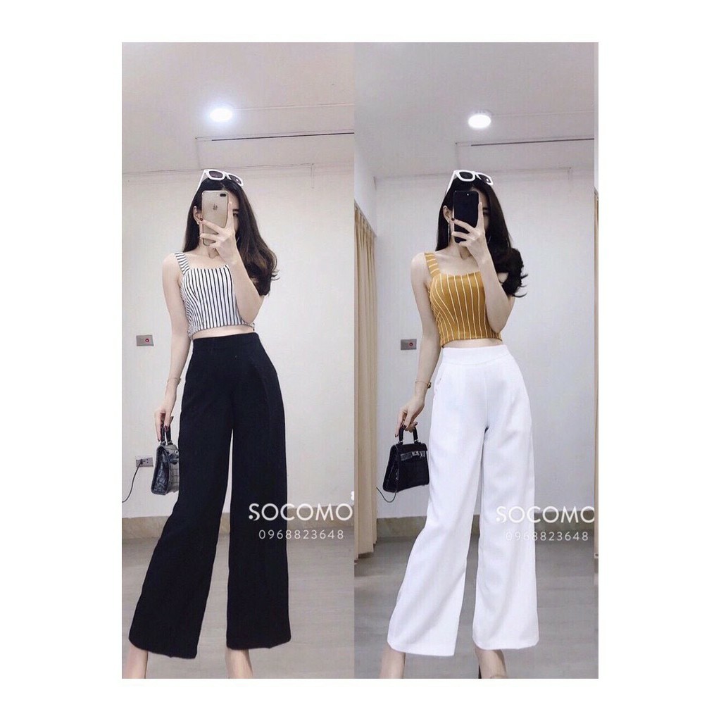 Quần ống suông lưng cao khuy giữa
