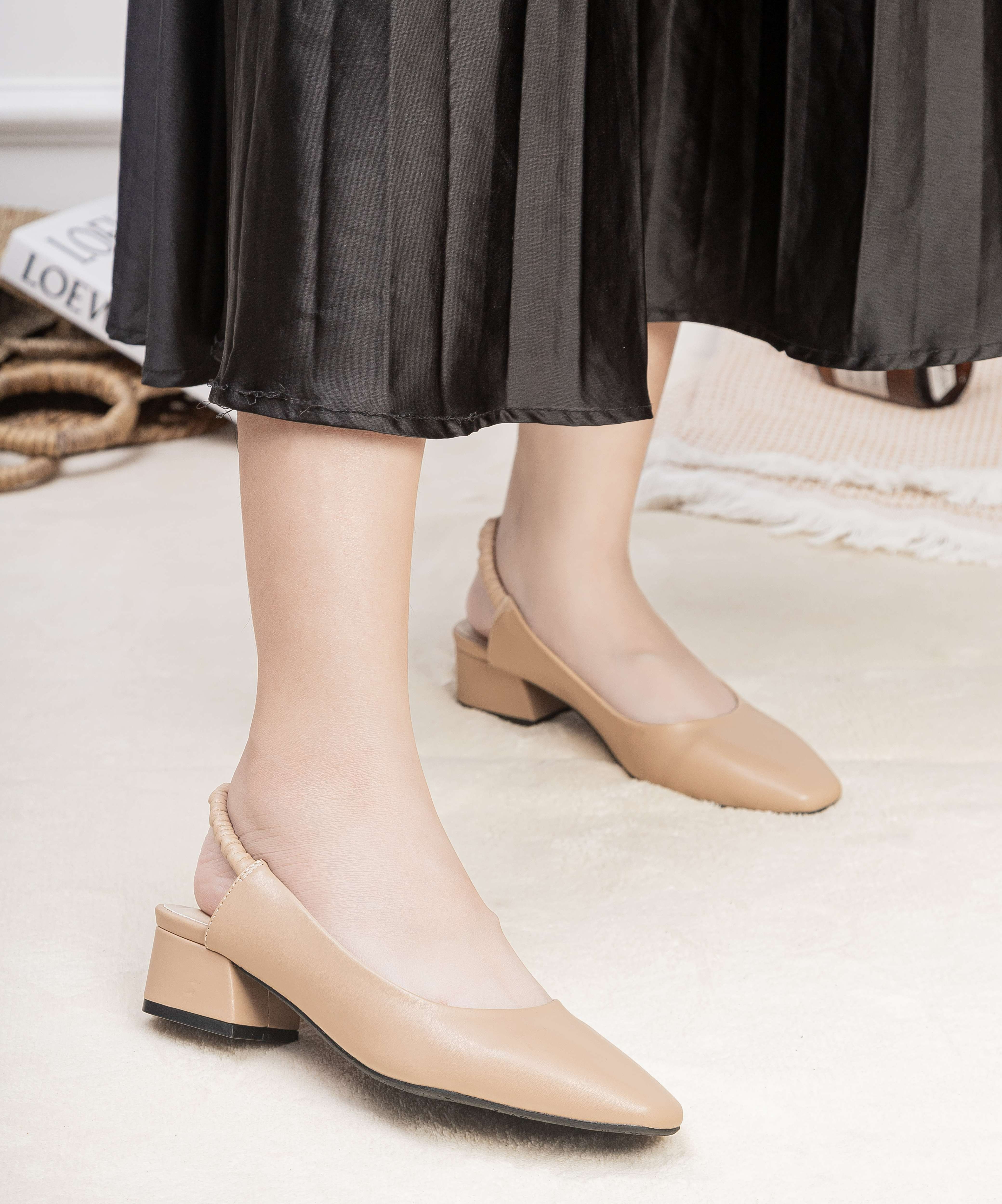 Giày Cao Gót 3cm Slingback Hậu Thun Pixie H166