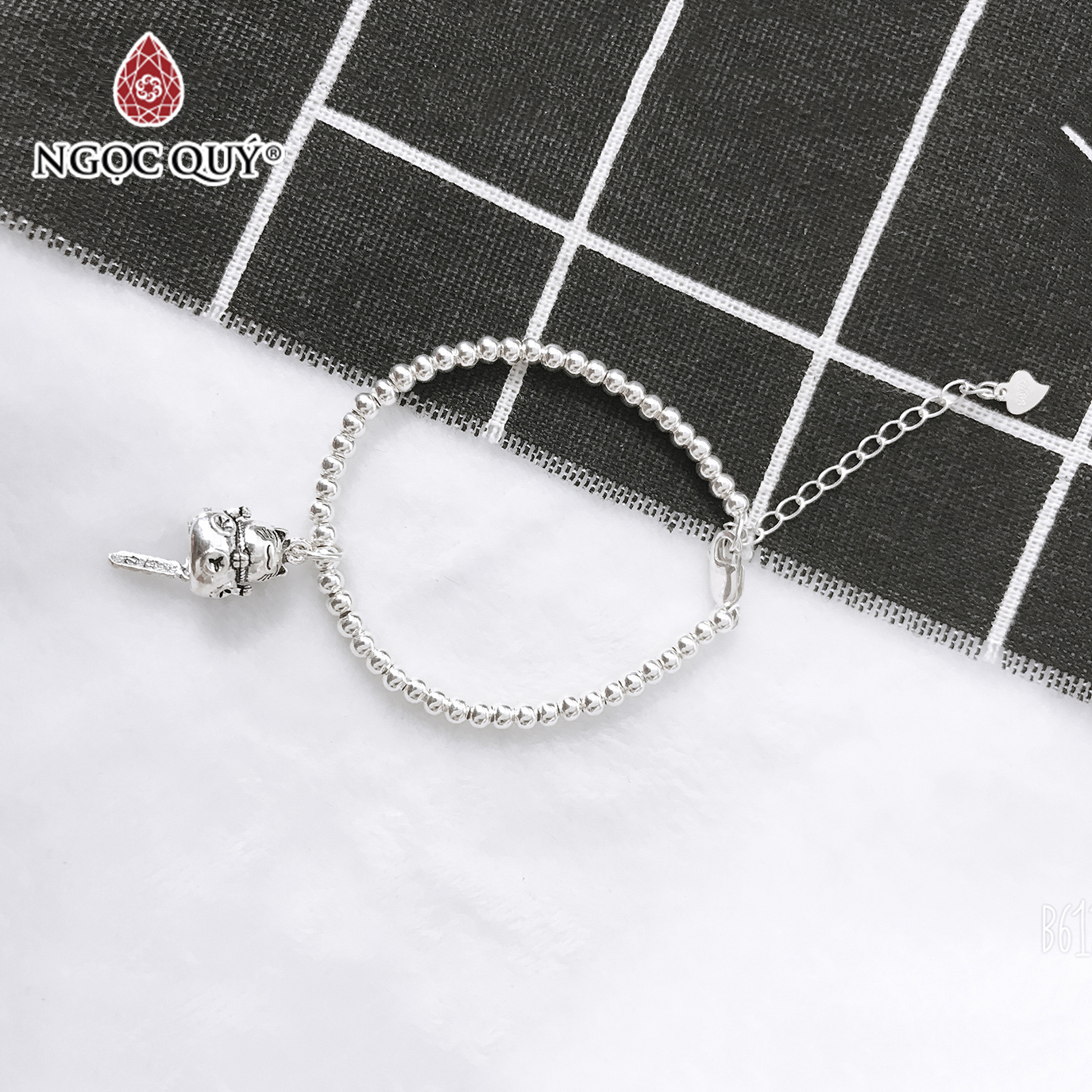 Lắc bi bạc 3mm mèo may mắn - Ngọc Quý Gemstones