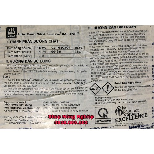Phân bón hòa tan Yara Krista Calcinit (Đạm Canxi) 500gr