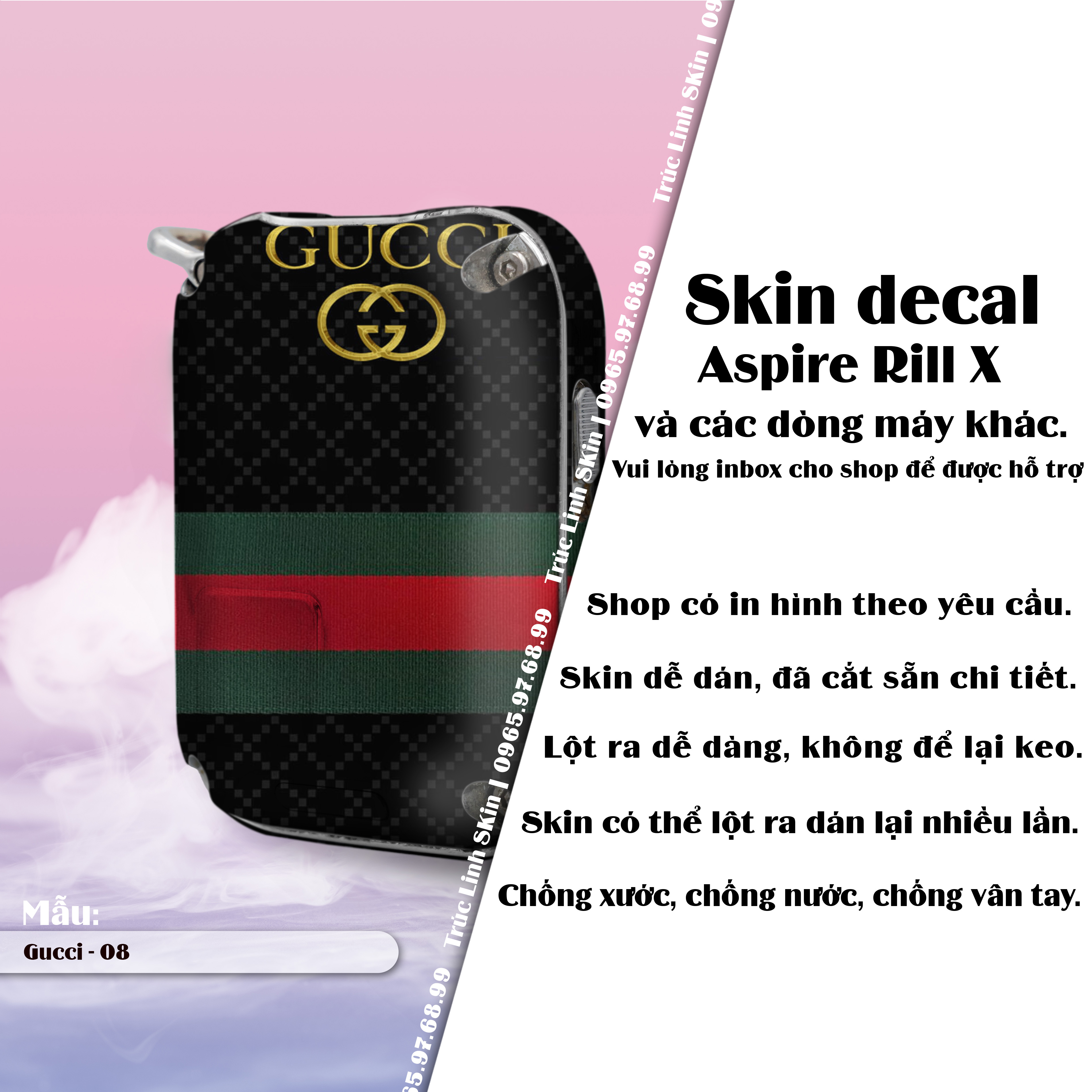 Miếng dán skin cho Riil X mẫu Gucci 08 (decal dễ dán, đã cắt sẵn)