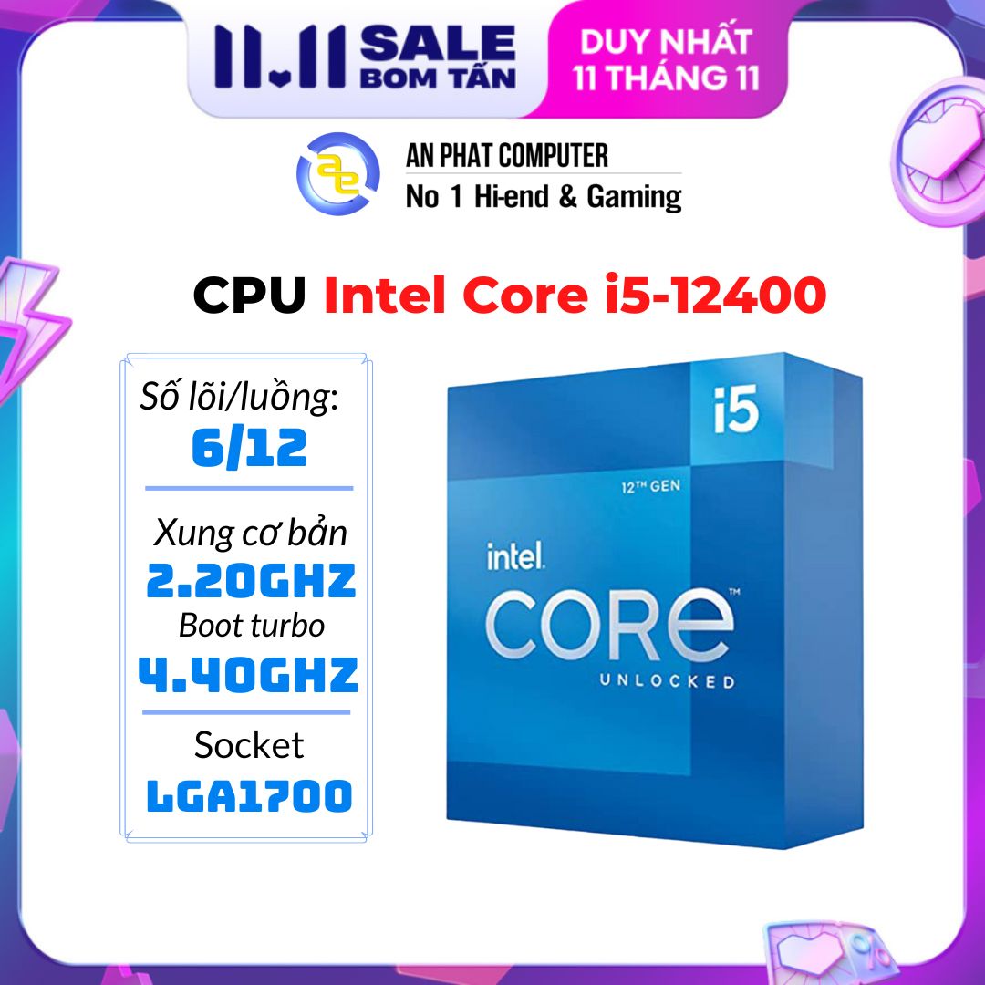 CPU Intel Core i5-12400 (Up To 4.40GHz, 6 Nhân 12 Luồng,18MB Cache, Socket 1700, Alder Lake) - Hàng Chính Hãng - BH 36 Tháng