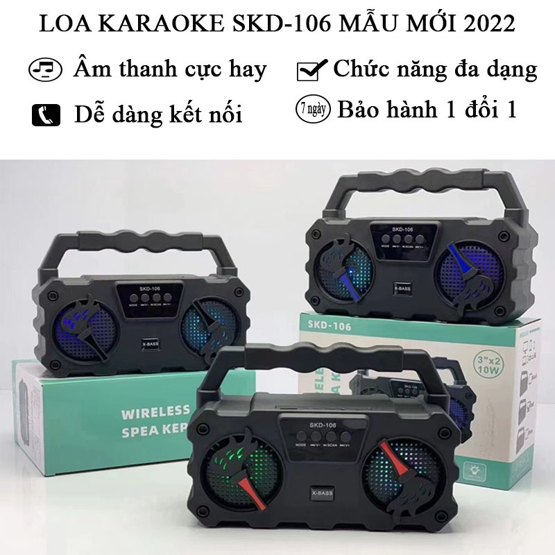 Loa Karaoke Bluetooth Mini SKD 106 Tặng Kèm Mic Cầm Tay HÀNG CHÍNH HÃNG Chất Lượng Cao - BẢO HÀNH 12 THÁNG