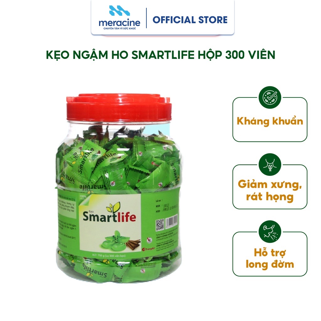 Kẹo ngậm ho Smartlife hỗ trợ giảm sưng và rát họng kháng khuẩn hộp 300 viên