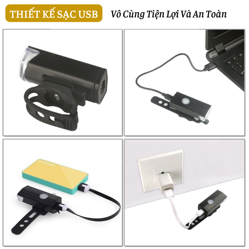 Đèn led xe đạp thể thao, đèn USB chống nước siêu sáng