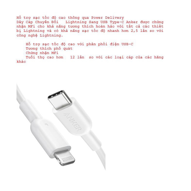 Cáp Chứng nhận MFI Anker PowerLine II USB-C to Lightning 0.9m -