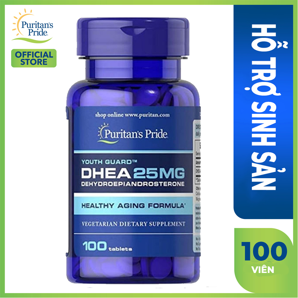 Viên uống tăng cường nội tiết tố, hỗ trợ sinh sản cho cả nam và nữ Puritan's Pride Youth Guard DHEA 25mg 100 viên của Mỹ
