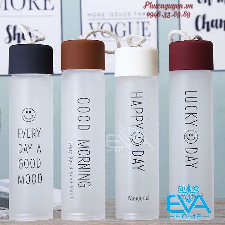 [HCM]Bình Nước Thuỷ Tinh Mờ Happy Day 400 Ml