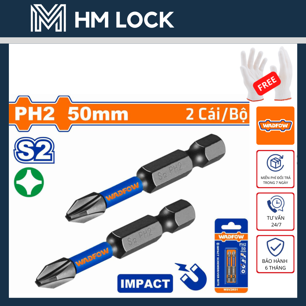 Bộ 2 mũi bắt vít đóng ph2 50mm wadfow - hàng chính hãng - wsv2k61 - hm lock