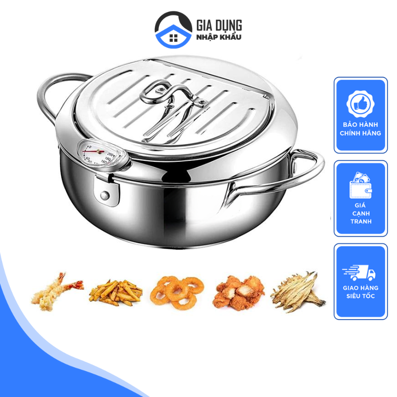 Casani Fryer Pot, Multi-Oil Fryer, Deep Fryer, 2.2L and 3.3L Capacity, Deep Design, Pot Bottom with 3 Layers of High Quality Stainless Steel, Compatible with All Stoves, Copper Pot-Mounted Heat Meter, Imported from Germany, 12 Month Warranty