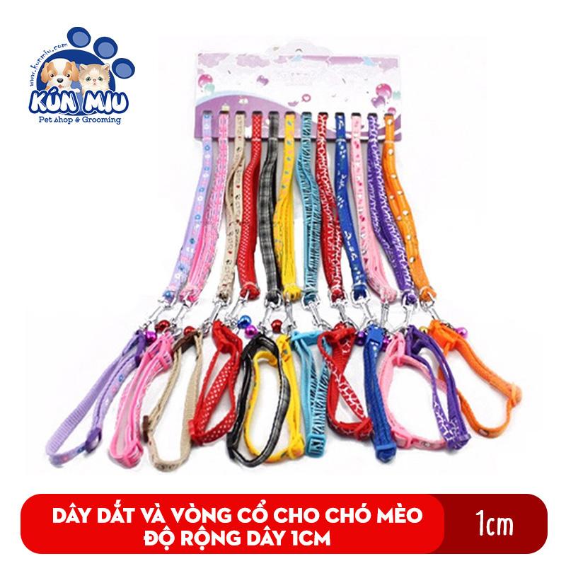 [Hoàn Tiền 10%] Dây dắt và vòng cổ cho chó mèo Kún Miu độ rộng dây 1cm nhiều màu sắc