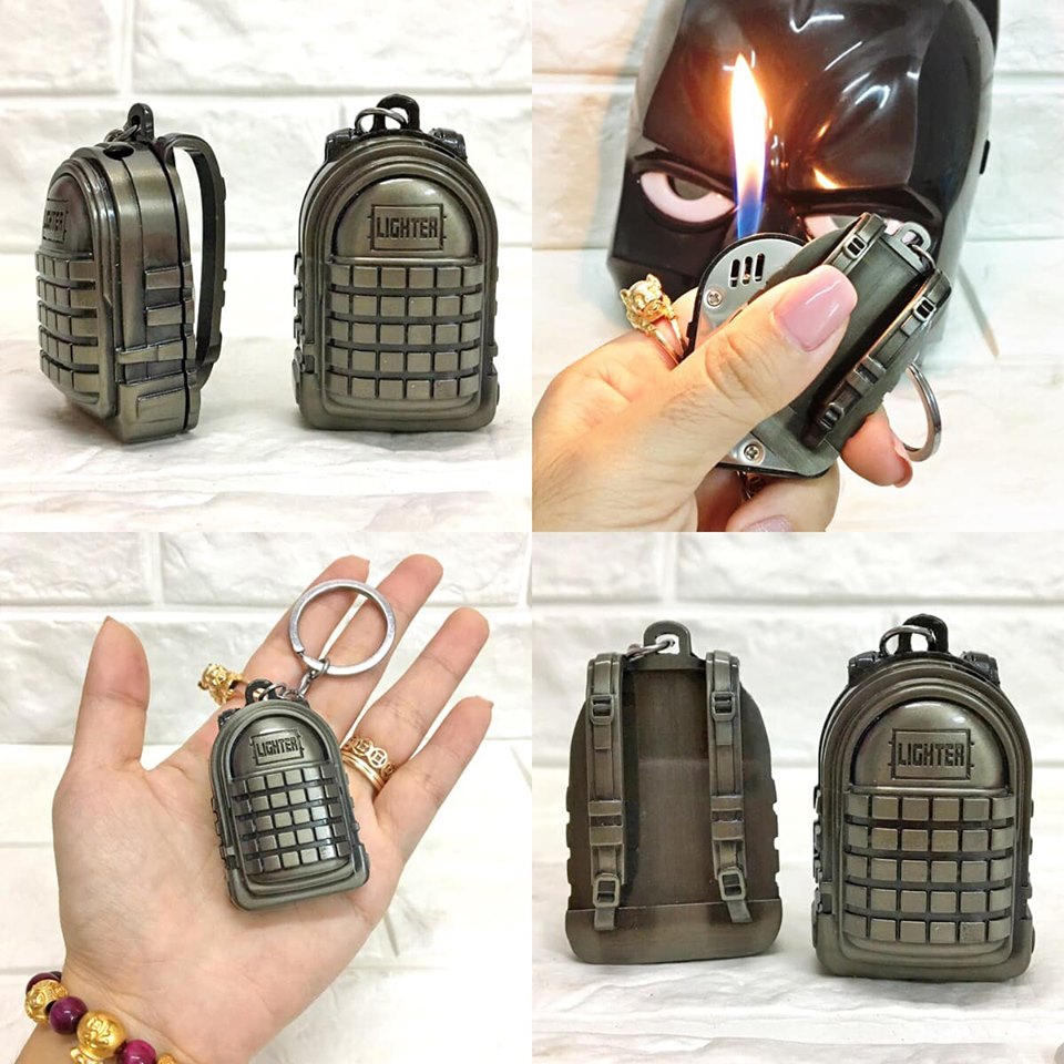 (BẬT LỬA ĐỘC LẠ) HỘP QUẸT KIÊM MÓC KHÓA HÌNH BA LÔ PUBG