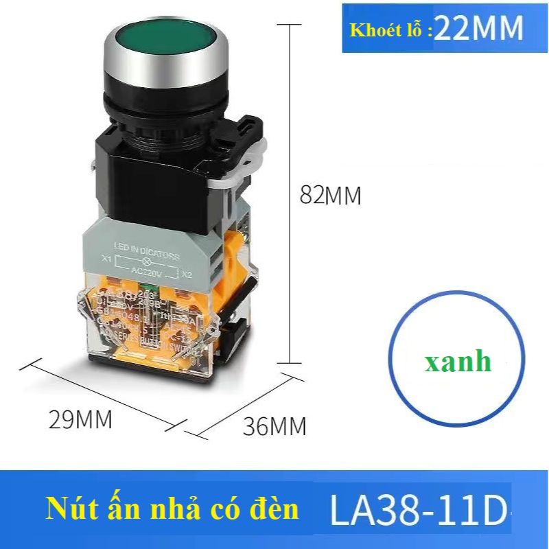 Nút nhấn nhả 220v LA38-11 Phi 22mm- Nút ấn đề nhả 1NO 1NC
