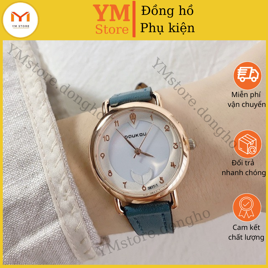 Đồng hồ nữ dây da mặt tròn Doukou phong cách Hàn Quốc