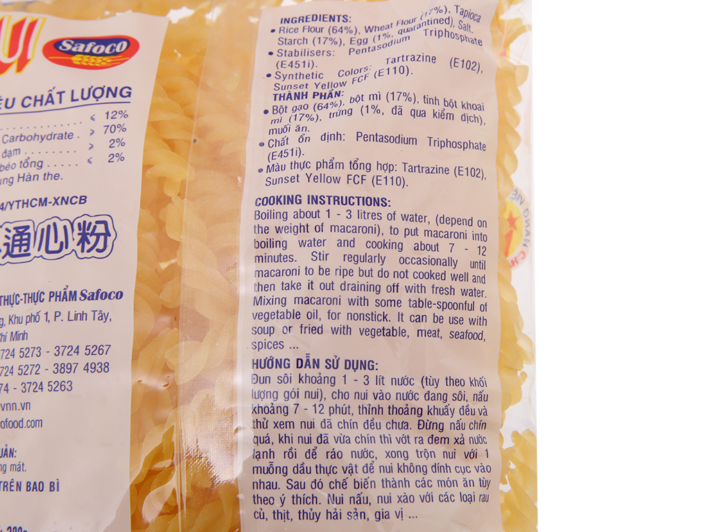 Nui xoắn Safoco gói 300g