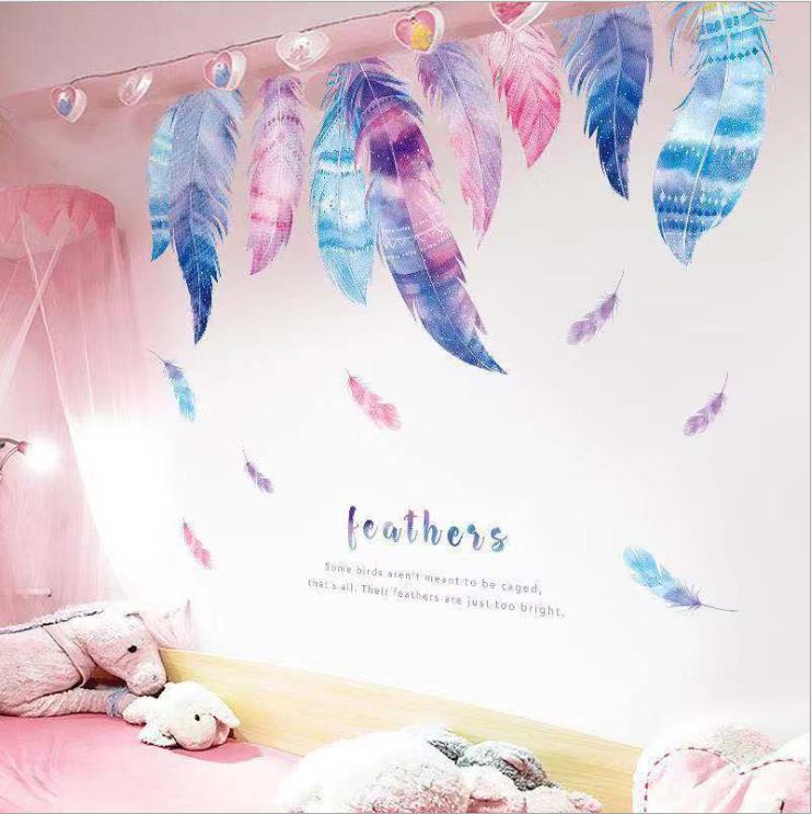 [HCM]Decal dán trang trí phòng ngủ dễ thương - decal lông vũ HCM