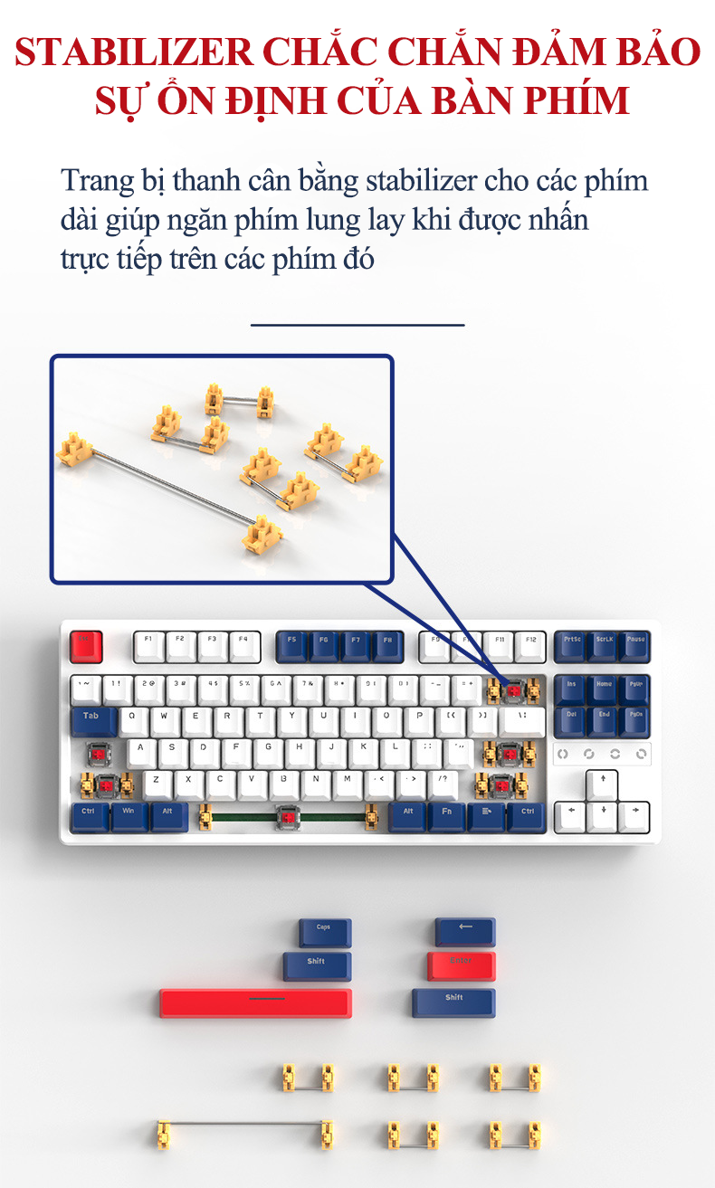 Bàn phím cơ không dây K87 kết nối 3 chế độ với thiết kế TKL 87 phím có đèn led RGB 22 chế độ cực đẹp và có Hotswap