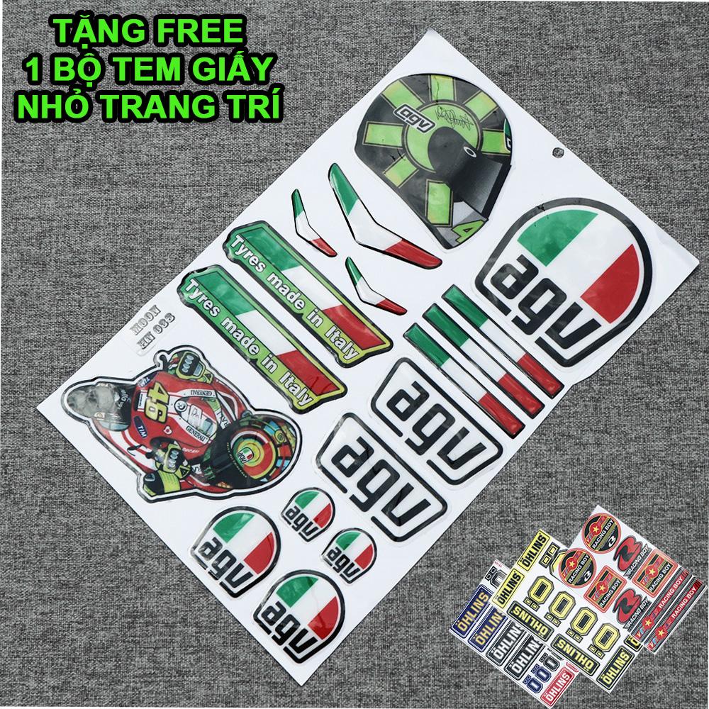 [HCM]Bộ tem logo tem nổi logo AGV tyres made in Italy... mẫu mới
