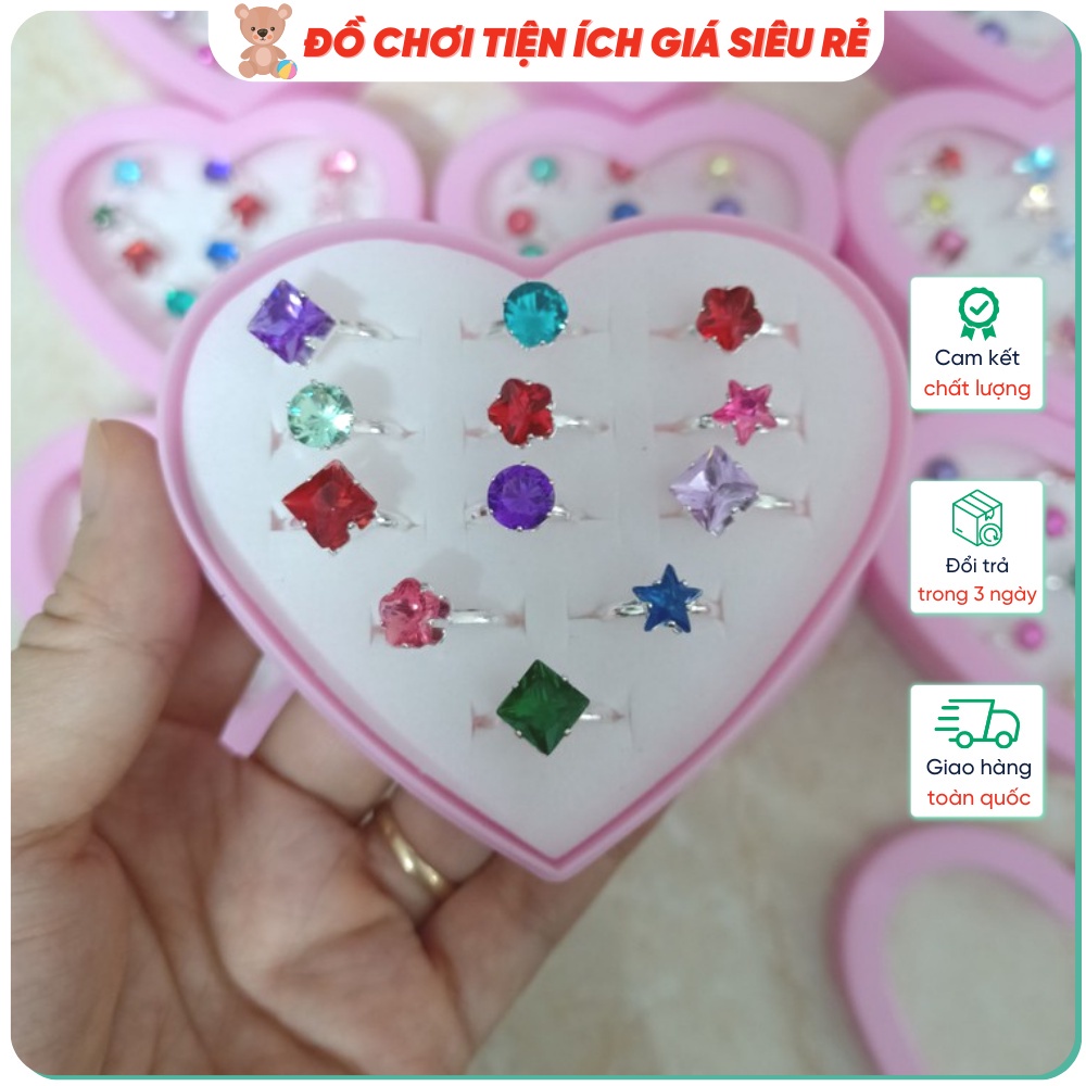 Hộp 12 nhẫn đá cho bé [ GIÁ SỐC ] Nhẫn kim cương cho trẻ, thiết kế mắt sang trọng