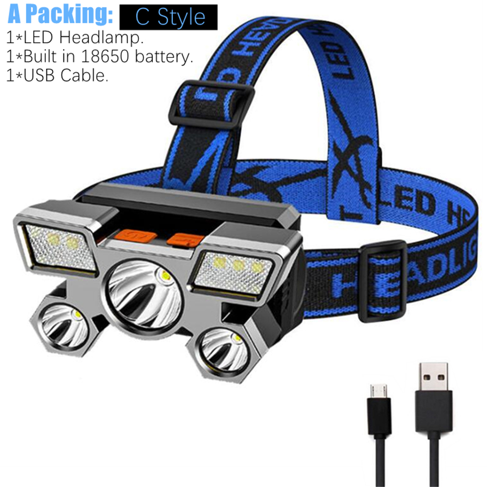 【Original new product】original 5 LED headlight, IPX4 warning function portable outdoor waterproof USB 4 modes flashlight camping lamp powerful flashlight