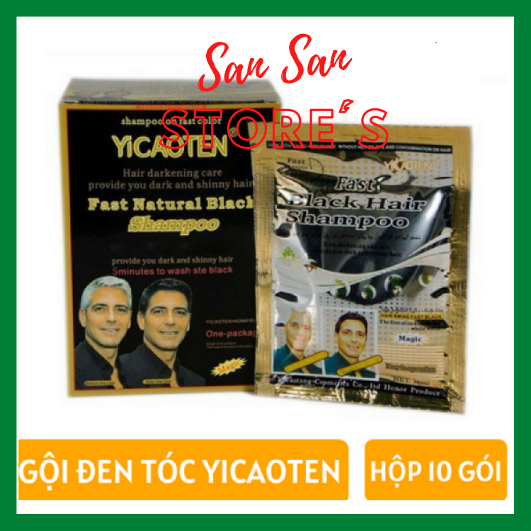 Hộp 10 gói dầu gội nhuộm đen tóc yosaten - gội là đen - dầu gội đen tóc thảo dược - dầu gội nhuộm tóc phủ bạc -uy tín chất lượng tại shopann