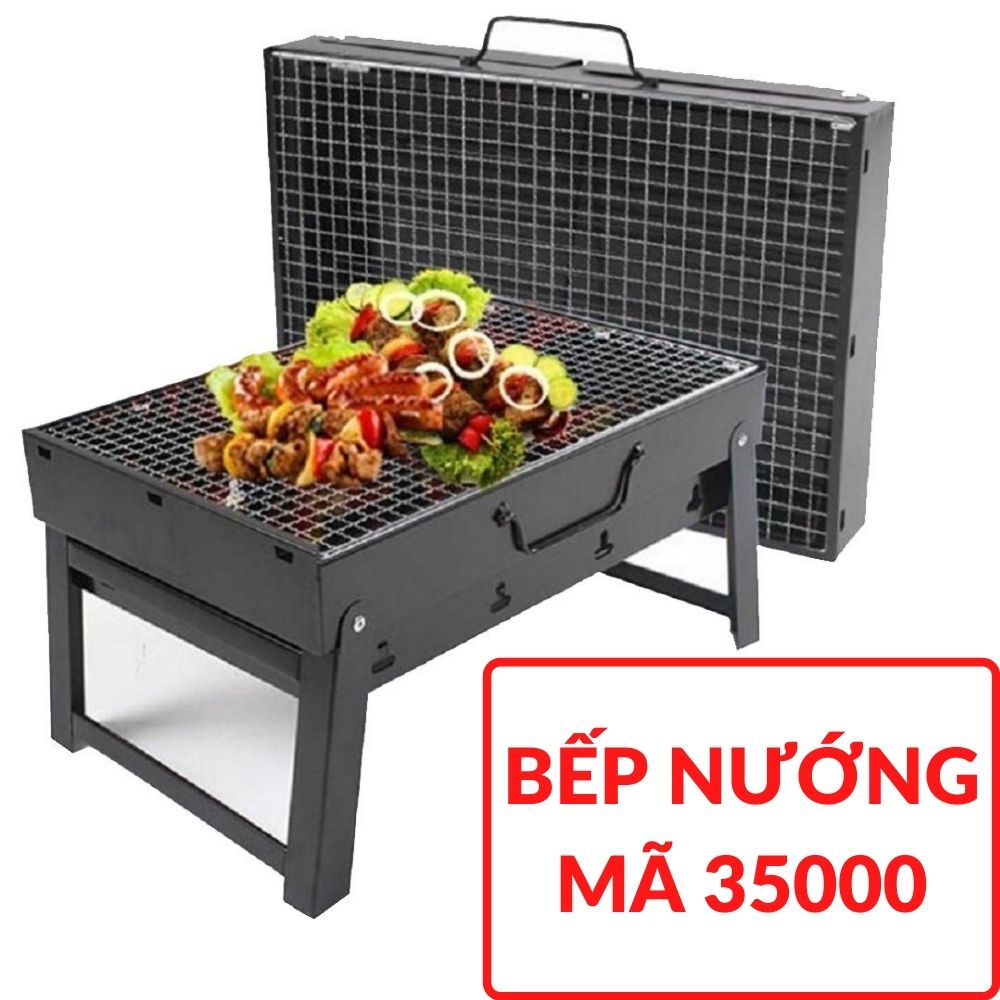 Bếp nướng than hoa chống khói chất liệu hợp kim siêu bền kèm Vỉ nướng dã ngoại Hình chữ nhật tiện lợi, nhỏ gọn