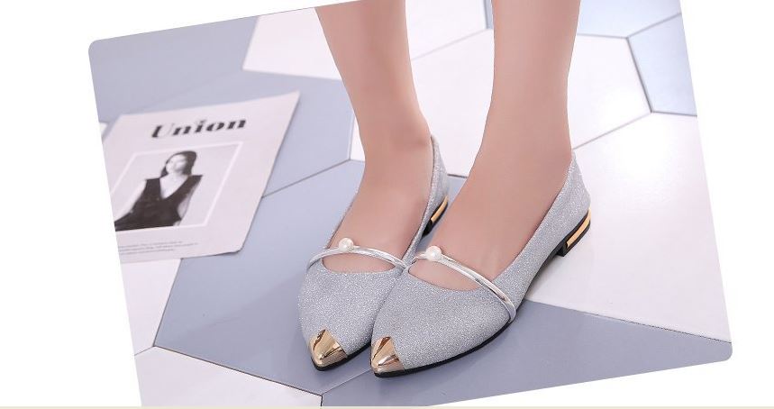 Giày búp bê nữ hạt ngọc ánh nhũ dễ thương