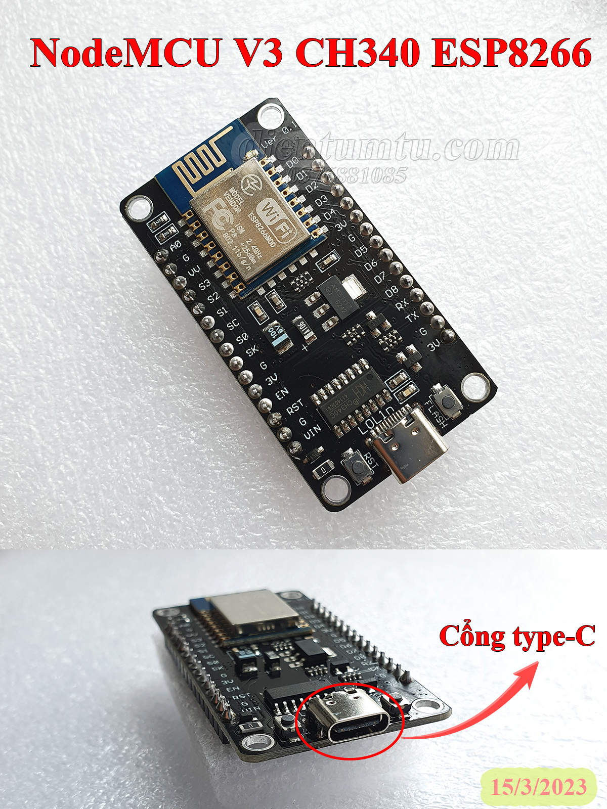 Nodemcu v3 ch340 - kit thu phát wifi esp8266 - cổng type-c
