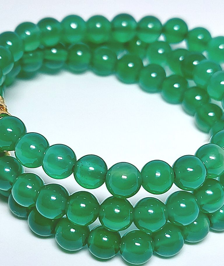 HM Vòng tay Mã Não xanh lá mạ non 6 li quấn 3 mix Charm vàng trái tim | Hoa Minh Gem