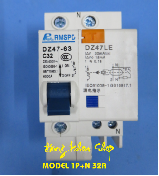 Aptomat chống giật 1P + N, dòng điện: 32A