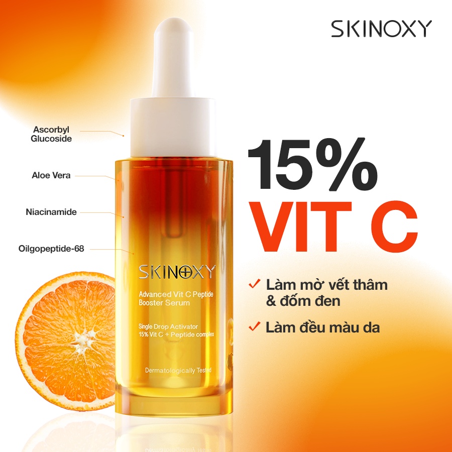 Skinoxy Advanced Vit C Peptide Booster Serum – 9Ml (Tinh Chất Dưỡng Da Sáng Da Và Mờ Thâm Skinoxy -9Ml)