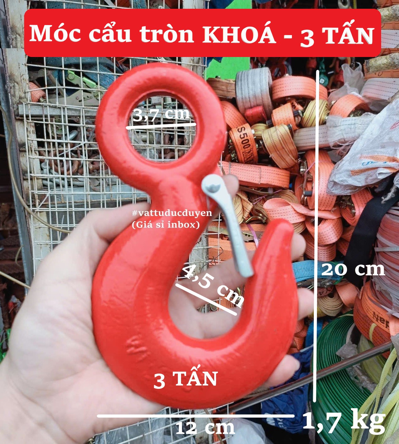 Móc tròn khoá chốt, buộc hàng 3 Tấn – Giữ hàng hóa an toàn, chắc chắn, màu đỏ nổi bật