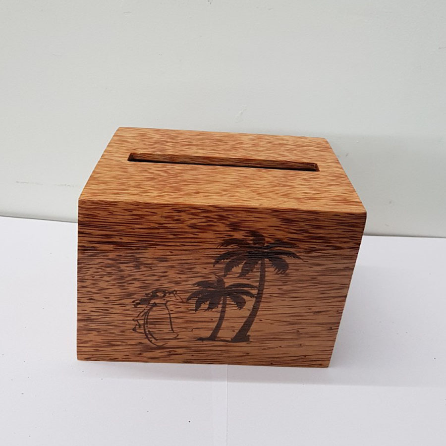 Hộp đựng khăn giấy vuông gỗ dừa ( khe dài)