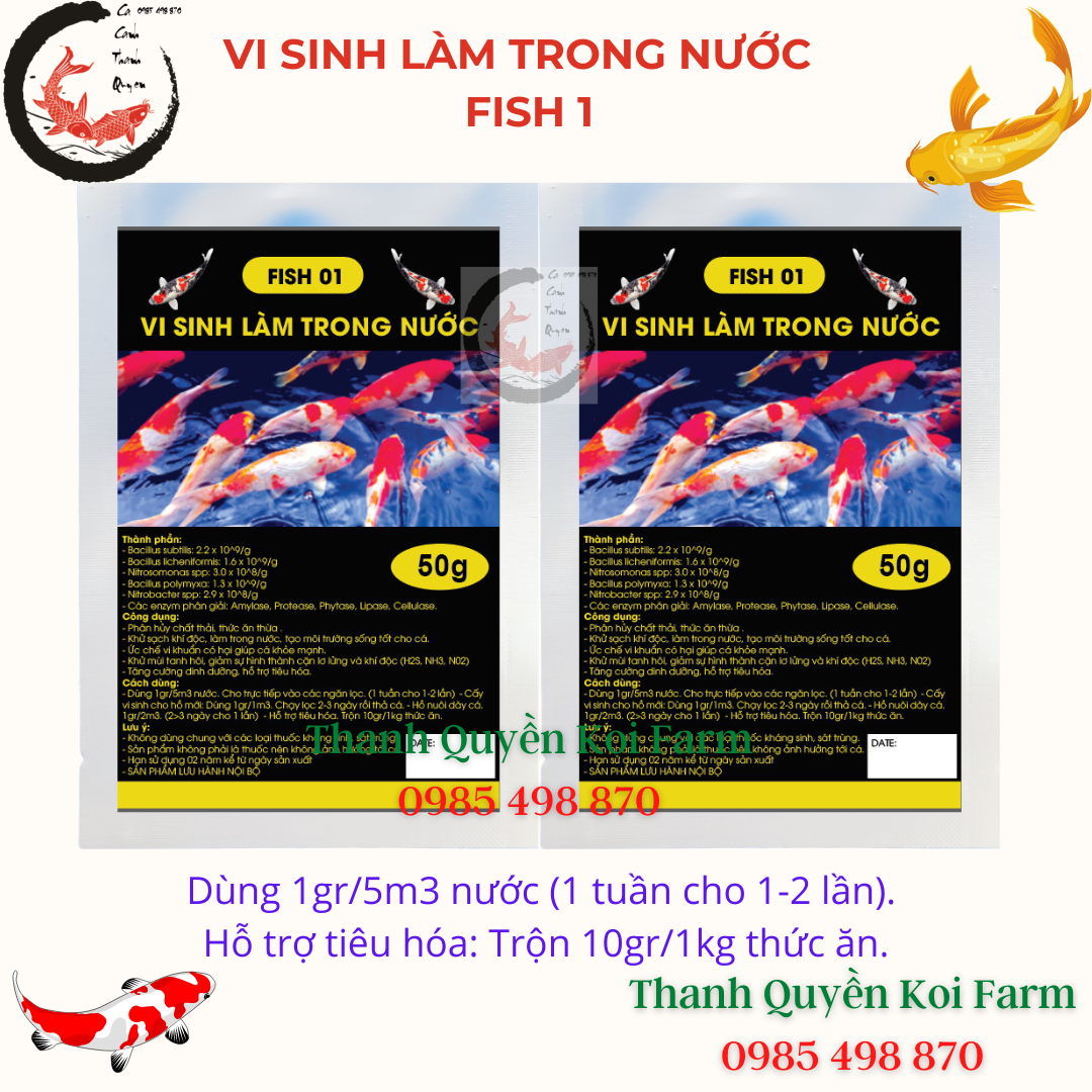 Vi sinh làm trong nước bể cá hồ cá koi cá cảnh FISH 01