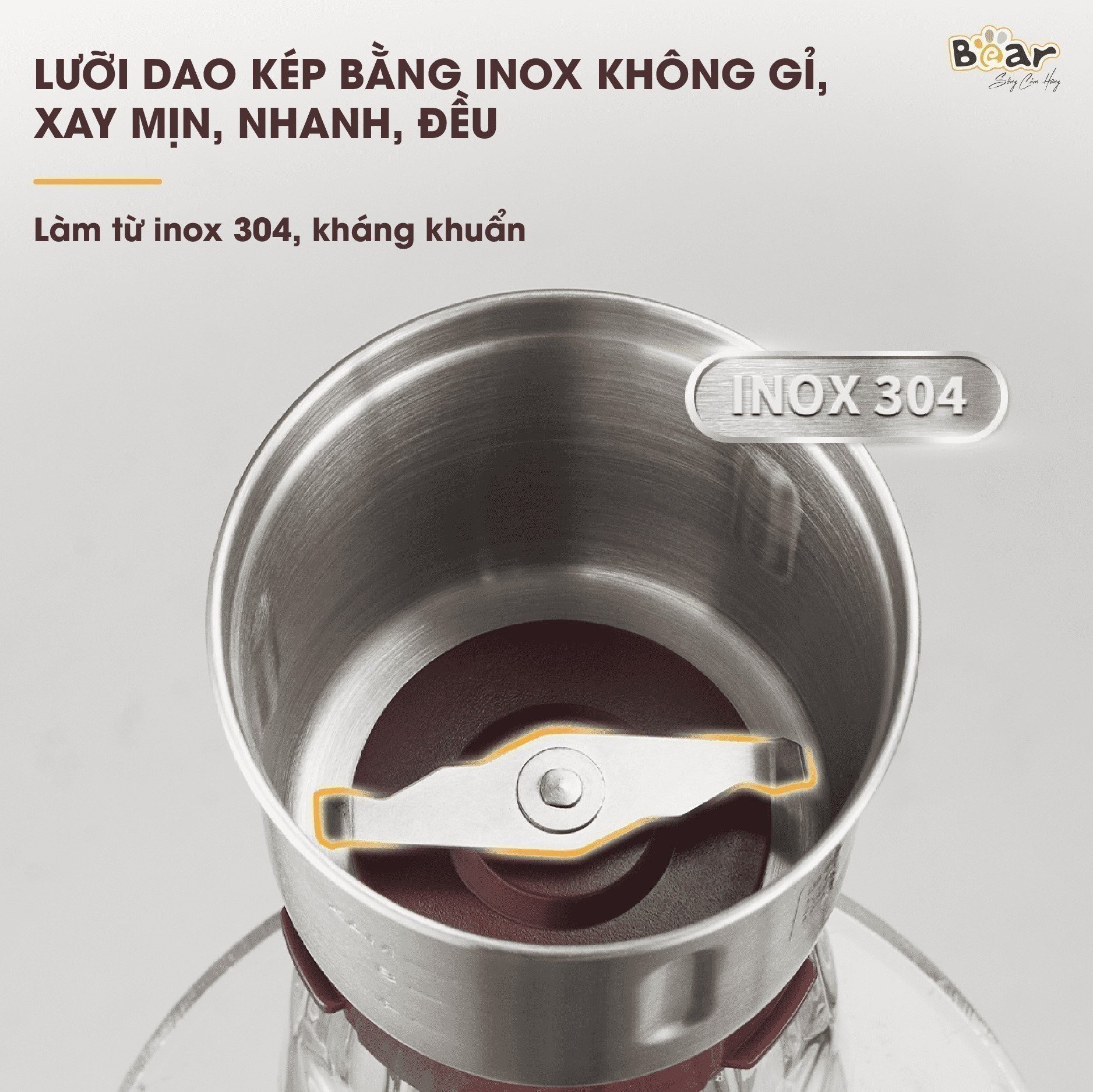 Máy xay bột khô Bear MDJ-A02G3 (Xay hạt ngũ cốc, xay cà phê, vị thuốc, xay gia vị...)
