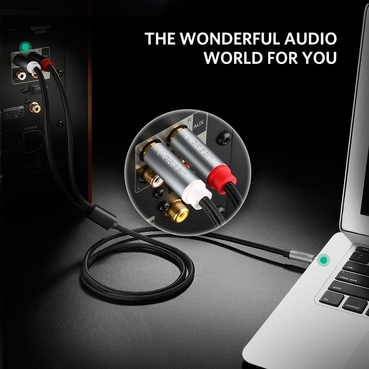 Cáp Audio 3.5mm sang 2 đầu RCA cao cấp dài 2m Ugreen 40843