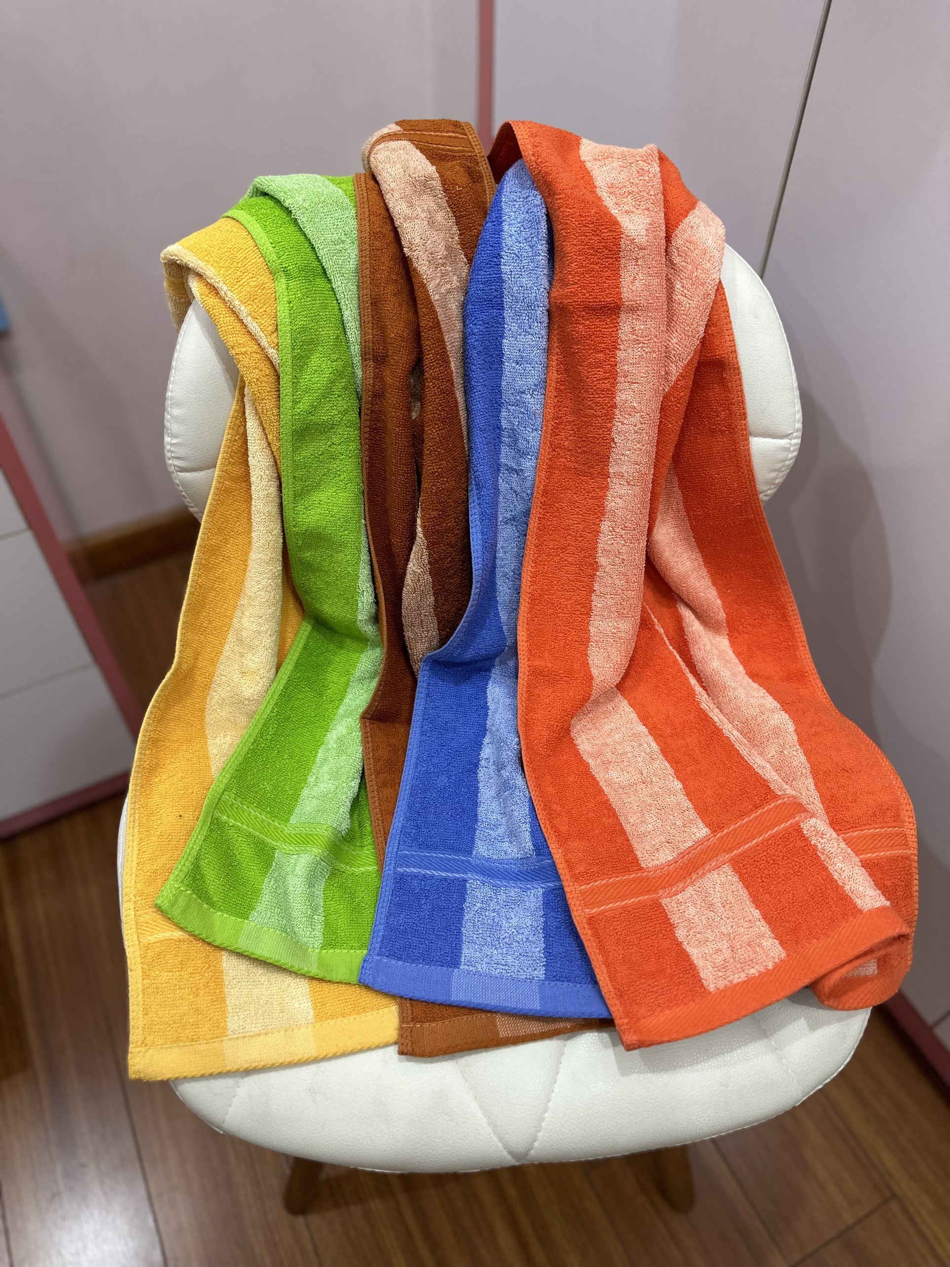 Khăn lau đầu, lau tóc cotton 34*80cm-120gr - kẻ mờ Tân Thịnh