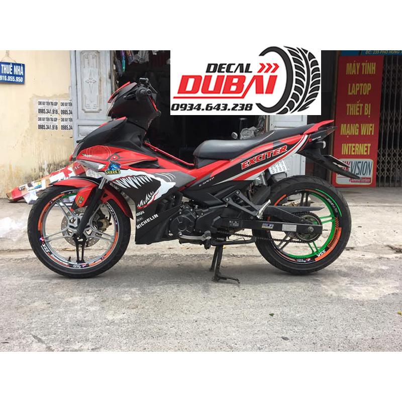 Tem Trùm Exciter 150 Cá Mập Đen Đỏ Mẫu Mới